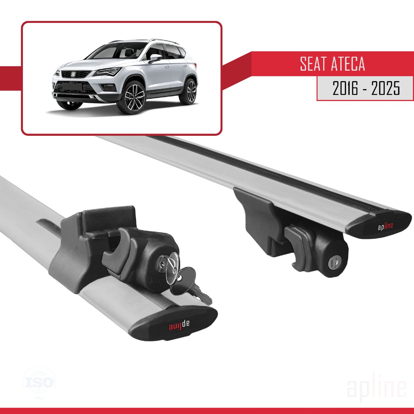 Compatible avec Seat Ateca (KH7) 2016-2025 HOOK Model Barres de Toit Railing Porte-Bagages de Voiture Gris Aluminium 2 Barres