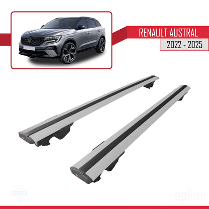 Compatible avec Renault Austral (RHN) 2022-2025 HOOK Model Barres de Toit Railing Porte-Bagages de Voiture Gris Aluminium 2 Barres