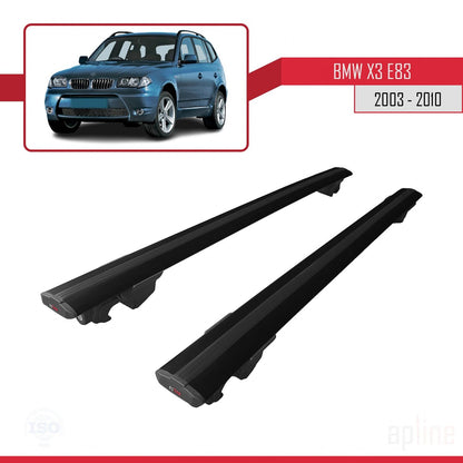 Compatible avec BMW X3 (E83) 2003-2010 HOOK Model Barres de Toit Railing Porte-Bagages de Voiture Noir Aluminium 2 Barres
