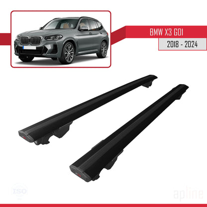 Compatible avec BMW X3 (G01) 2018-2024 HOOK Model Barres de Toit Railing Porte-Bagages de Voiture Noir Aluminium 2 Barres