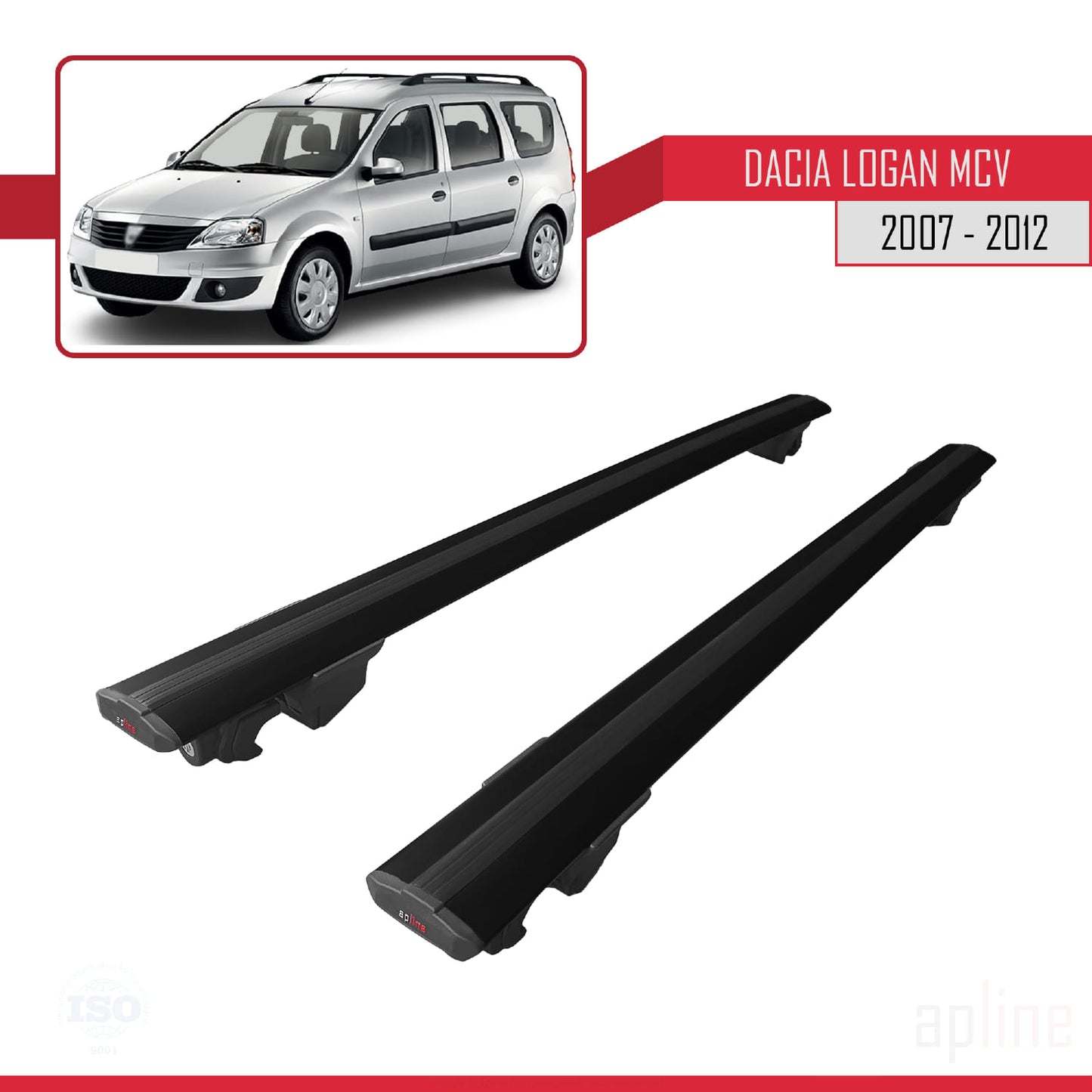 Compatibile con Dacia Logan 2 MCV (K52) 2007-2012 Modello HOOK Barre portatutto per auto Portapacchi in alluminio nero 2 barre