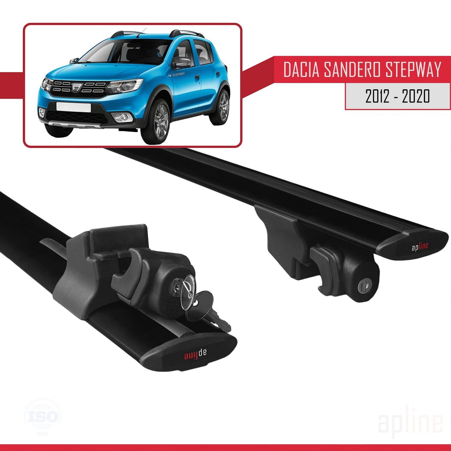 Compatibile con Dacia Sandero Stepway 2 2012-2020 Modello HOOK Barre portatutto per auto Portapacchi in alluminio nero 2 barre