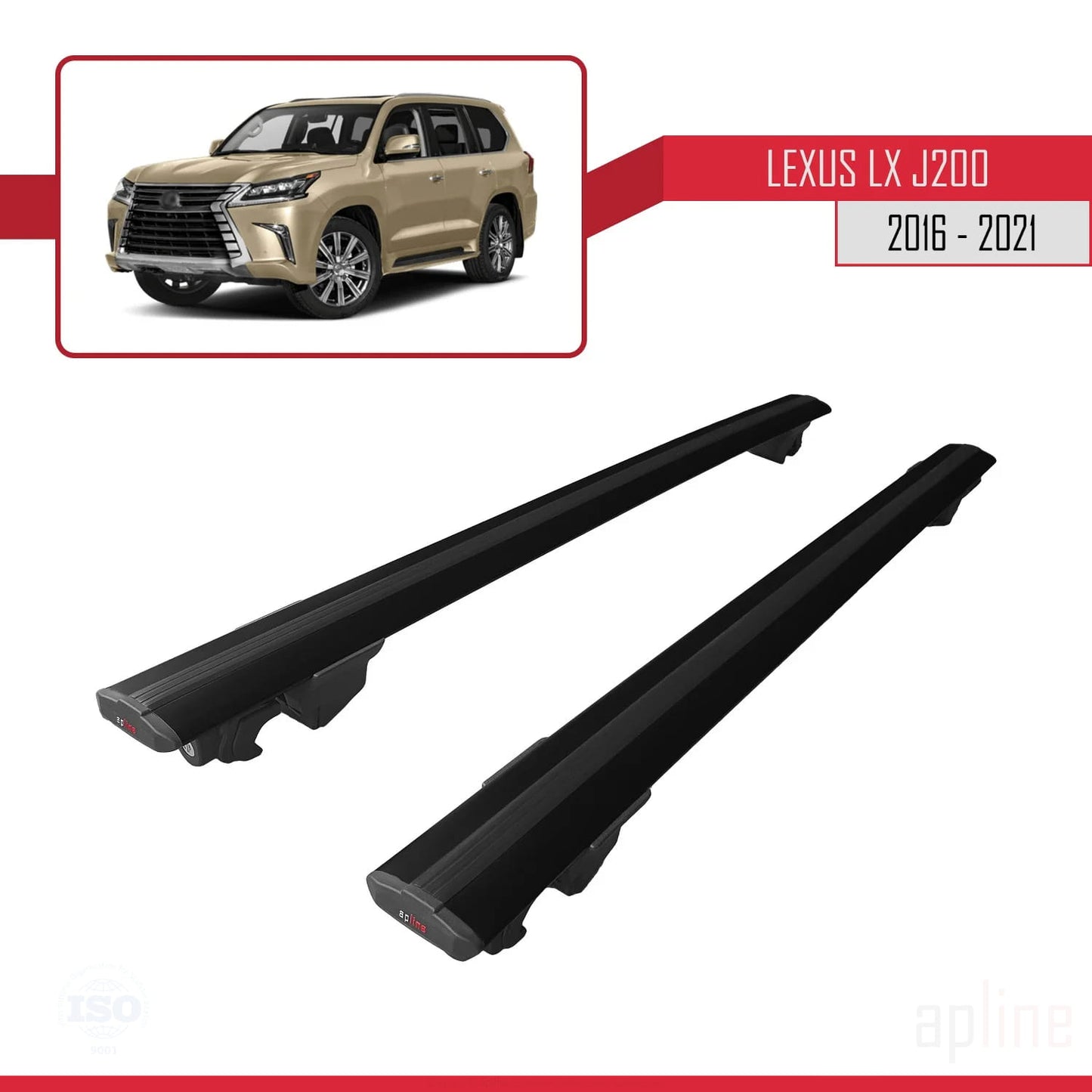 Compatible avec Lexus LX 3 (J200) 2016-2021 HOOK Model Barres de Toit Railing Porte-Bagages de Voiture Noir Aluminium 2 Barres