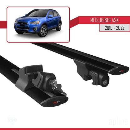 Compatible avec Mitsubishi ASX (GA) 2010-2022 HOOK Model Barres de Toit Railing Porte-Bagages de Voiture Noir Aluminium 2 Barres