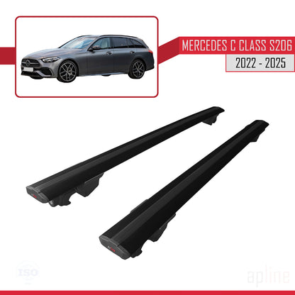 Compatible avec Mercedes Classe C 5 (S206) 2022-2025 HOOK Model Barres de Toit Railing Porte-Bagages de Voiture Noir Aluminium 2 Barres