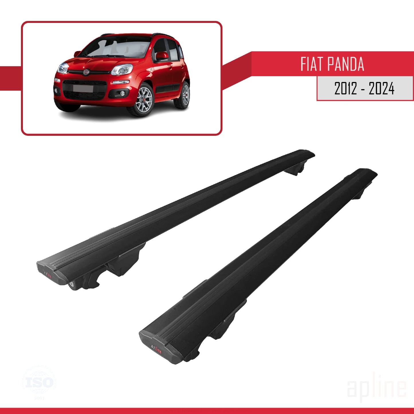 Compatible avec Fiat Panda 3 (319) 2012-2024 HOOK Model Barres de Toit Railing Porte-Bagages de Voiture Noir Aluminium 2 Barres