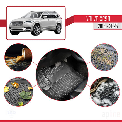 Compatible avec Volvo XC90 II 2015-2025 4D Tapis de Voiture Noir