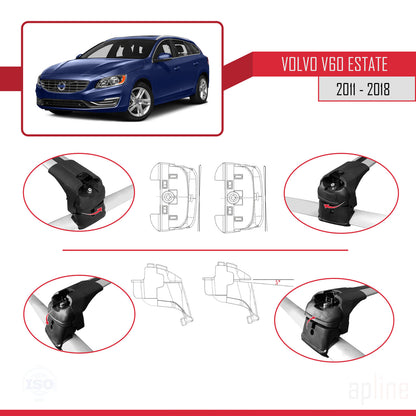 Compatible avec Volvo V60 2011-2018 ACE-2 Barres de Toit Railing Porte-Bagages de Voiture Gris Aluminium 2 Barres