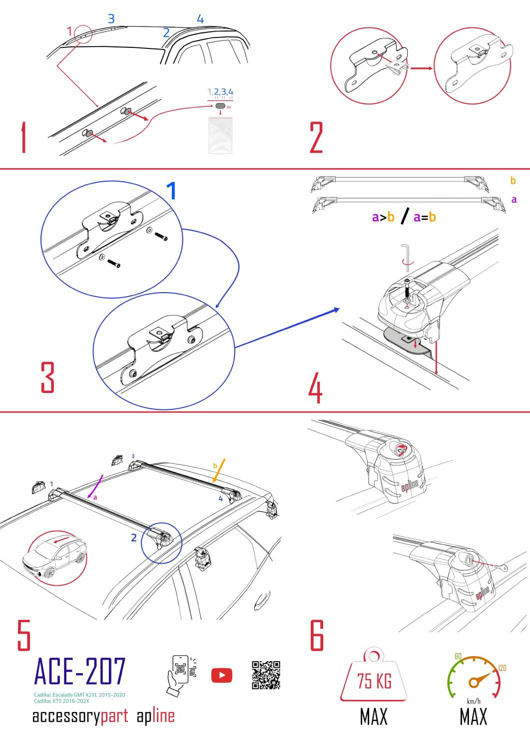 Compatible avec Cadillac Escalade 2015-2020 ACE-2 Barres de Toit Railing Porte-Bagages de Voiture Noir Aluminium 2 Barres