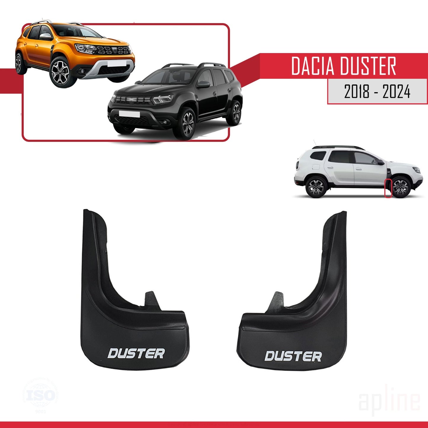 Compatible avec Dacia Duster 2 (HM) 2018-2024 Jeu de Bavettes Garde-boue Avant et Arrière de Voiture 4 Pcs Noir