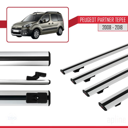 Compatible avec Peugeot Partner 2 Tepee 2008-2018 BASIC Model Barres de Toit Railing Porte-Bagages de Voiture Gris Aluminium 4 Barres