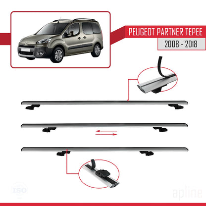 Compatible avec Peugeot Partner 2 Tepee 2008-2018 BASIC Model Barres de Toit Railing Porte-Bagages de Voiture Gris Aluminium 4 Barres