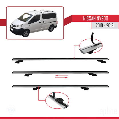 Compatible avec Nissan NV200 (M20) 2010-2019 Gri BASIC Model Barres de Toit Railing Porte-Bagages de Voiture Gris Aluminium 2 Barres