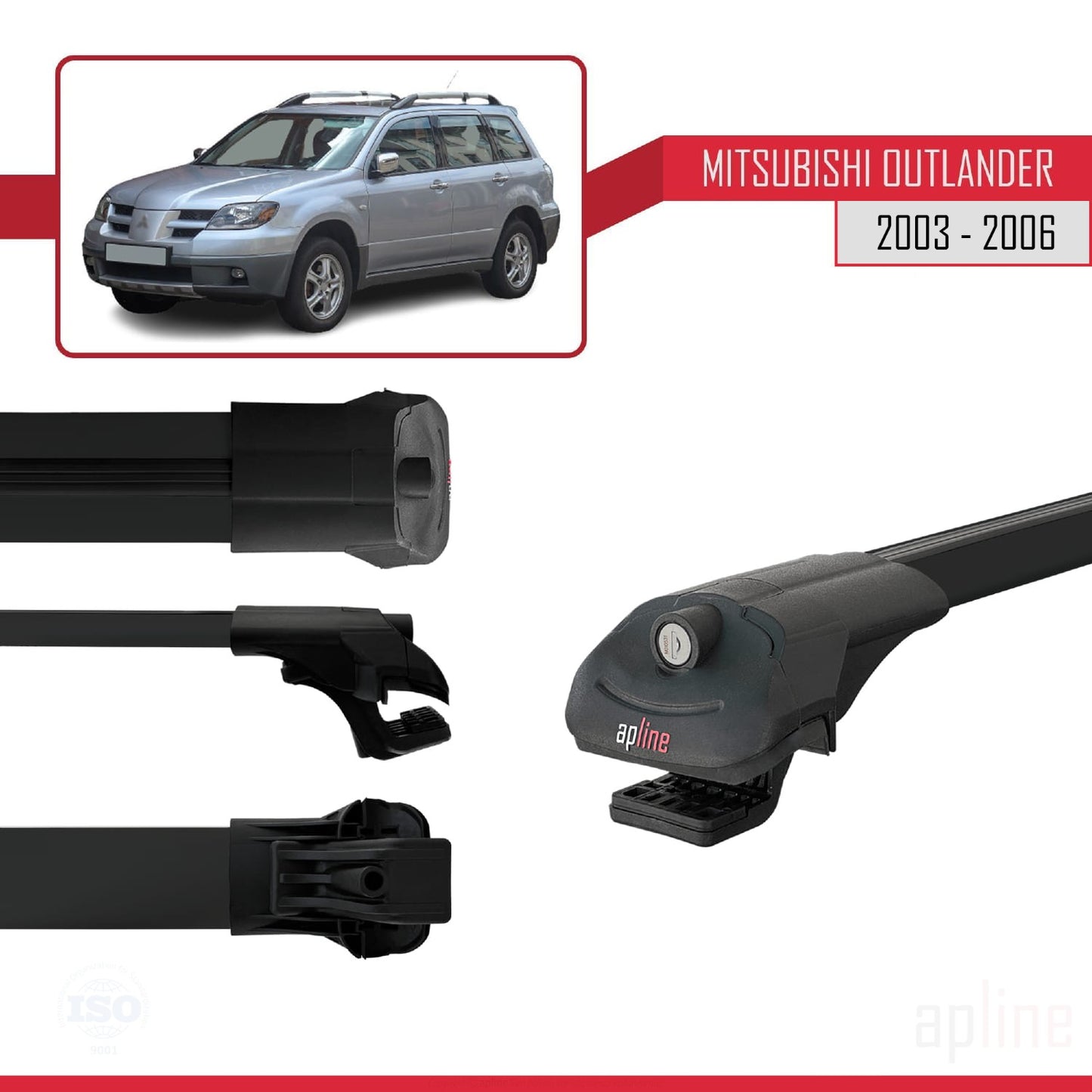 Compatible avec Mitsubishi Outlander 2003-2006 ACE-1 Barres de Toit Railing Porte-Bagages de Voiture Noir Aluminium 3 Barres