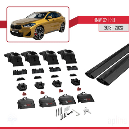 Compatible avec BMW X2 (F39) 2018-2023 ACE-2 Barres de Toit Railing Porte-Bagages de Voiture Noir Aluminium 2 Barres