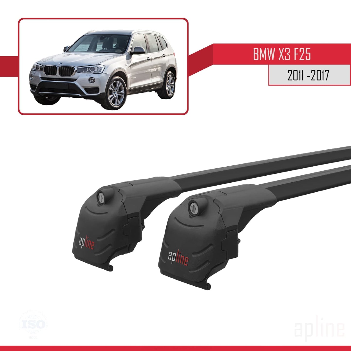 Compatible avec BMW X3 (F25) 2011-2017 ACE-2 Barres de Toit Railing Porte-Bagages de Voiture Noir Aluminium 2 Barres