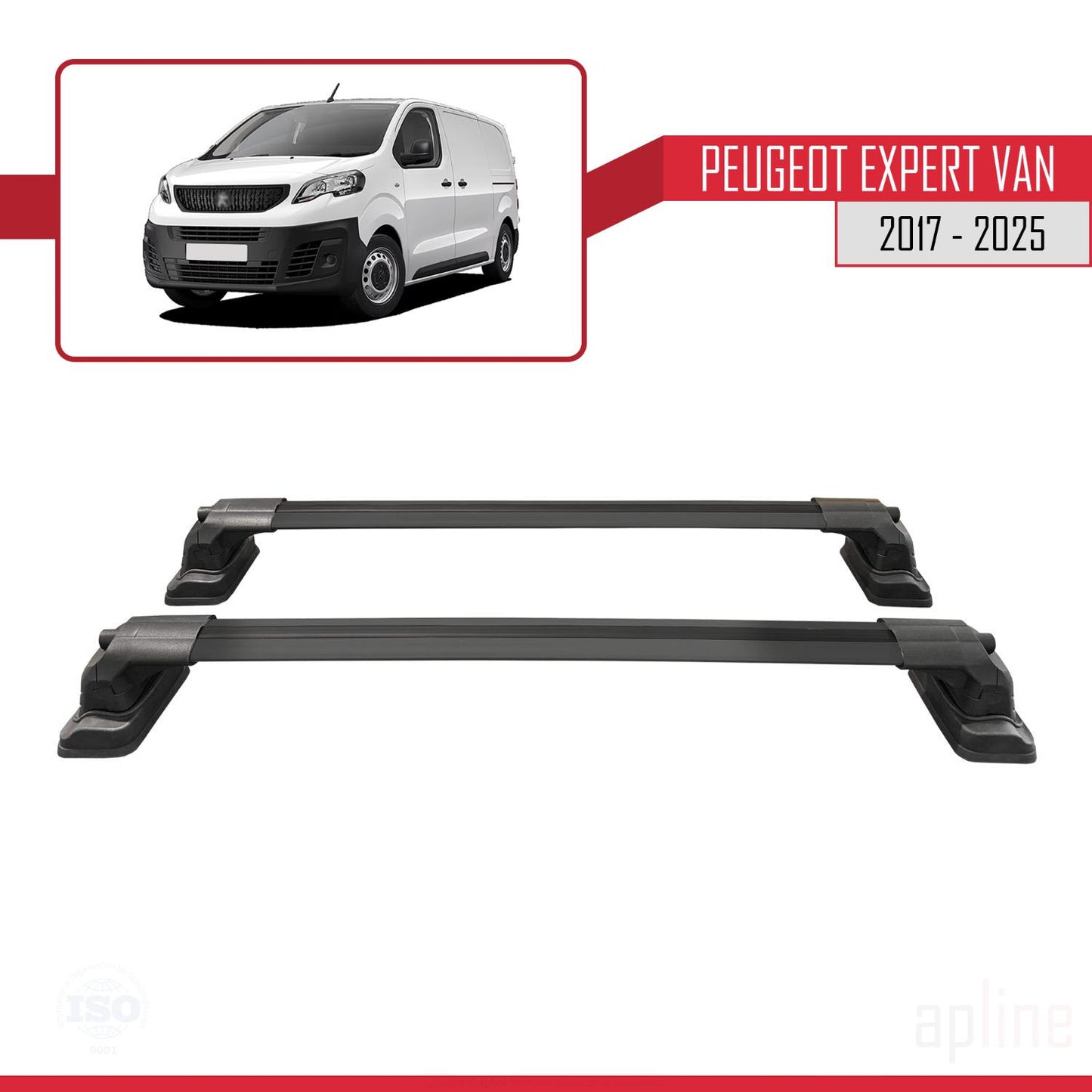 Compatible avec Peugeot Expert VAN 2017-2025 ACE-3 Barres de Toit Railing Porte-Bagages de Voiture Noir Aluminium 2 Barres
