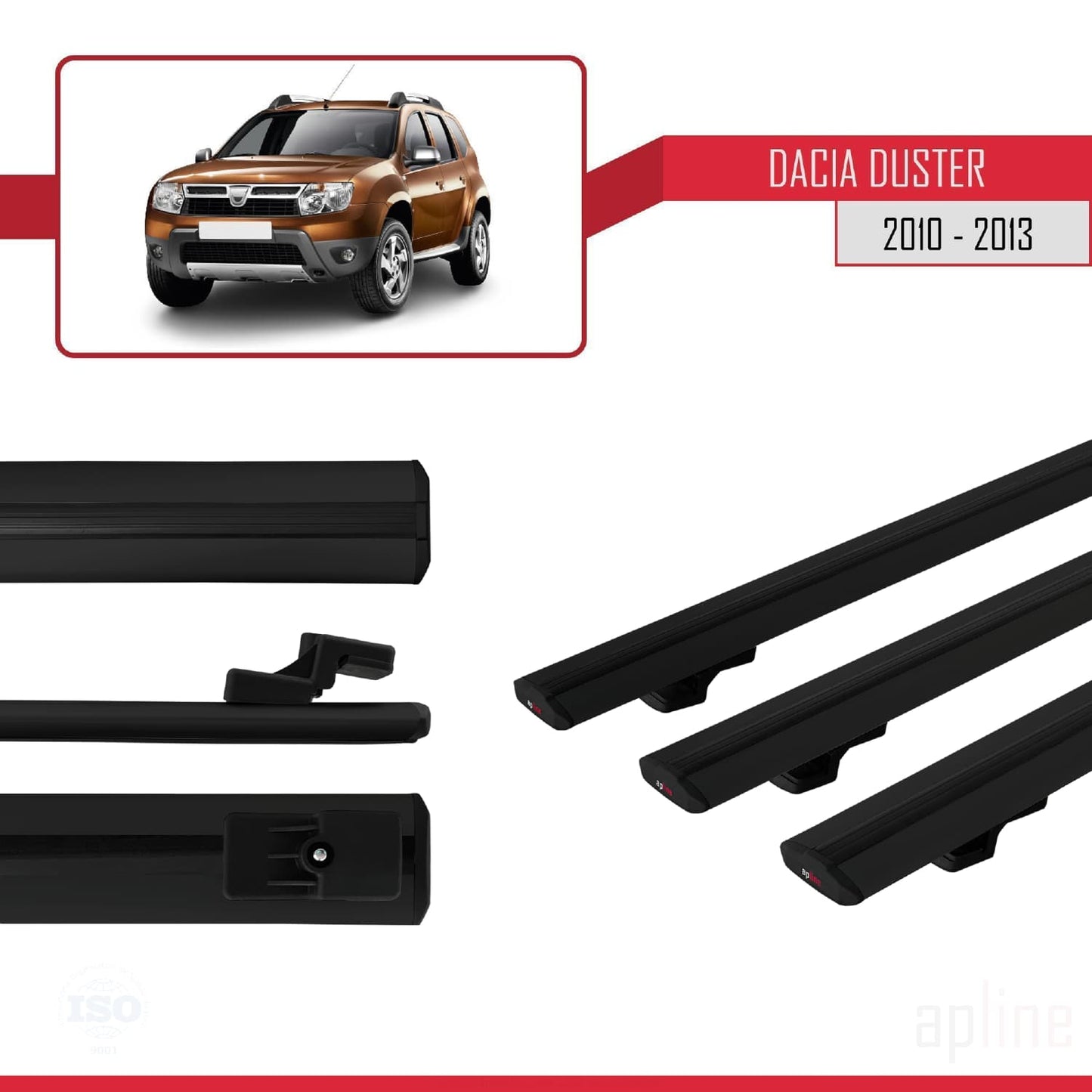 Compatible avec Dacia Duster (HS) Pre-Facelift 2010-2013 BASIC Model Barres de Toit Railing Porte-Bagages de Voiture Noir Aluminium 3 Barres