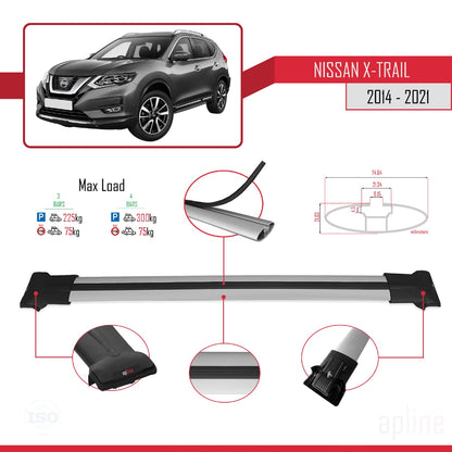 Compatible avec Nissan X-Trail 3 (T32) 2014-2021 FLY Model Barres de Toit Railing Porte-Bagages de Voiture Gris Aluminium 3 Barres
