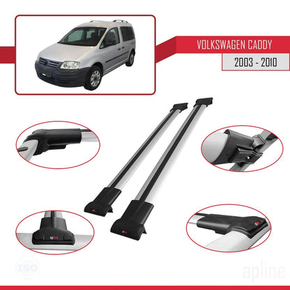 Compatible avec Volkswagen Caddy 3 (2K) 2003-2010 FLY Model Barres de Toit Railing Porte-Bagages de Voiture Gris Aluminium 2 Barres