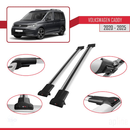 Compatible avec Volkswagen Caddy 4 (SB) 2020-2025 FLY Model Barres de Toit Railing Porte-Bagages de Voiture Gris Aluminium 2 Barres