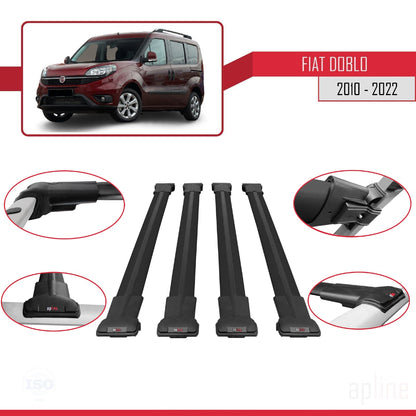 Compatible avec Fiat Doblo 2 2010-2022 FLY Model Barres de Toit Railing Porte-Bagages de Voiture Noir Aluminium 4 Barres