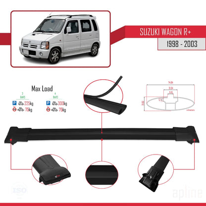 Compatible avec Suzuki Wagon R+ 1998-2003 FLY Model Barres de Toit Railing Porte-Bagages de Voiture Noir Aluminium 3 Barres