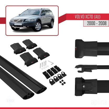 Compatible avec Volvo XC70 (P2) 2000-2007 FLY Model Barres de Toit Railing Porte-Bagages de Voiture Noir Aluminium 2 Barres