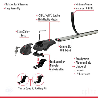 Compatible avec Ssangyong Tivoli XLV 2015-2025 ACE-1 Barres de Toit Railing Porte-Bagages de Voiture Gris Aluminium 2 Barres