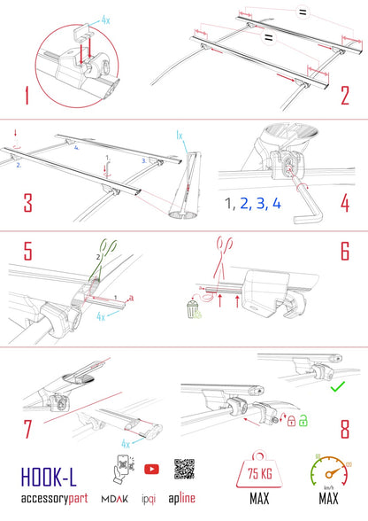 Compatible avec A6 (C6) Allroad 2006-2011 HOOK Model Barres de Toit Railing Porte-Bagages de Voiture Noir Aluminium 2 Barres